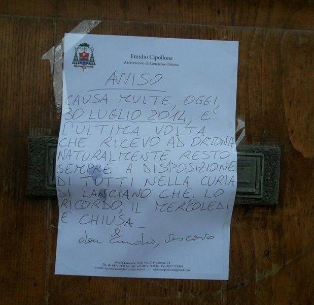 L'avviso affisso. Foto Ortona Live